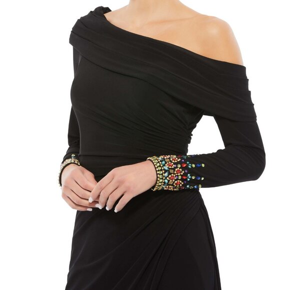 Mac Douggal Beaded Cuff Drop Shoulder Faux Wrap Gown - Picture 2 of 7